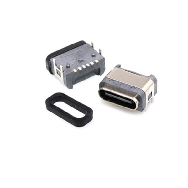 Elecbee USB Type C 6 Pin Female Connector Angled Type With Waterproof Ring SMT for PCB